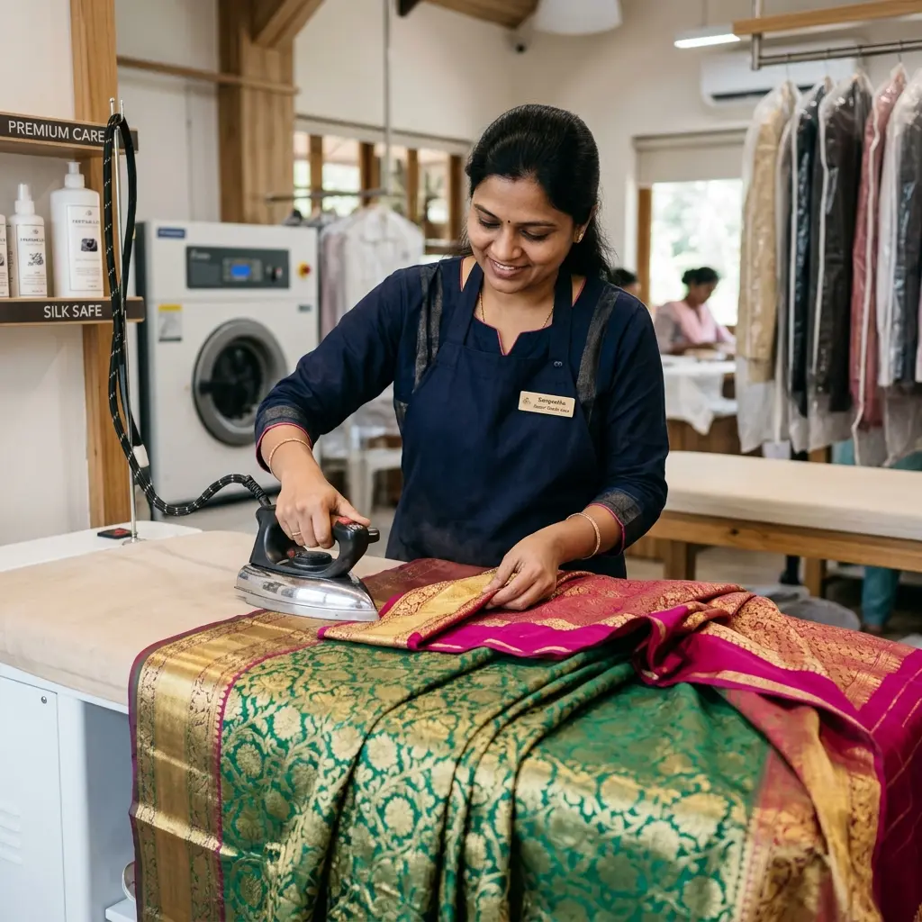 Professional saree dry cleaning service in Kota - silk and bridal sarees